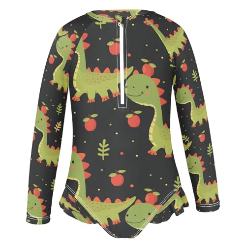 Dinosaur Fruit Girls Long Sleeve Swimsuits One Piece Zipper Bathing Suit UPF 50+ Rashguard Swimwear2