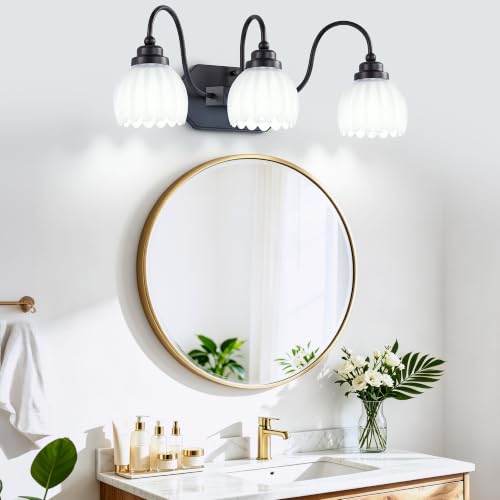 Image of Vintage Bathroom Light Fixtures,3 Light Milk White Crystal