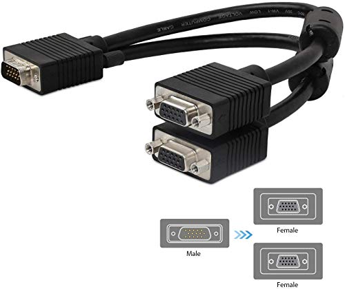VGA Splitter Cable, ICZI 1080P VGA Splitter Male to Female 1 Input to 2 Output Adapter Cable with Nickel-Plated Male to Female Connectors for 2 Monitors Screens + Anti-Dust + Velcro Cover - 1Ft