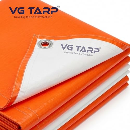 Image of 250 GSM HDPE Tarpaulin 6 X 9 Feet I Heavy-Duty Waterproof Non-Filler Sheet for Car Parking Shed, Tin Shed, Bike Cover, Outdoor Rainproof Tent, Garden, (Orange /White)