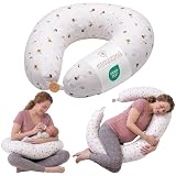 MIMUSELINA Cuscino Allattamento e Gravidanza 100% Cotone | Extra Grande e Morbido 200 x 70 cm | Cuscino Gravidanza, Allattamento e Nido Neonato | Fodera Sfoderabile e Lavabile | Bianco con Fiori