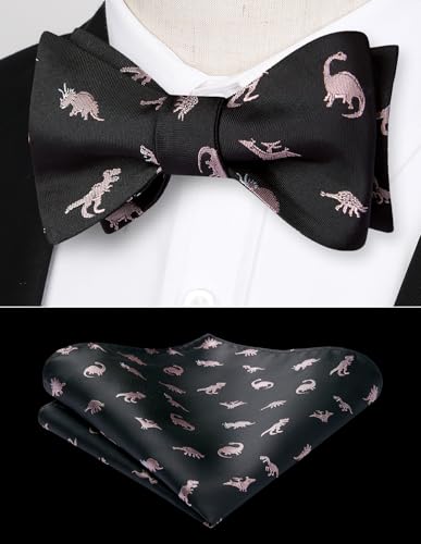 Image of HISDERN Bow Ties for Men Self Tie Animal Bowties Pocket Square Woven Silk Fun Bowtie Handkerchief Set for Wedding Party