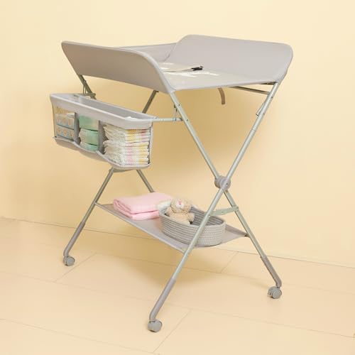 KARAOK Baby Changing Table with Wheels, Portable Diaper Changing Station with 4-Level Height...