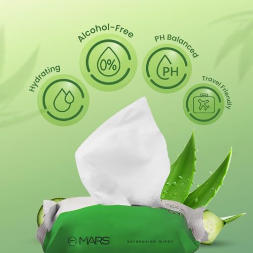 Image of MARS Refreshing Wet Wipes for Face| Facial Cleansing | Refreshing & Skin Hydration| Soothing for skin | pH Balance & Alcohol Free | Nourishing with Fruit extract | 25 Wipes (Aloevera) (Pack of 3)