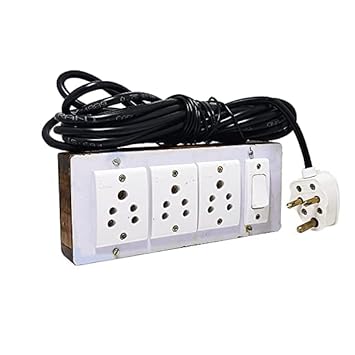 Anchore Portable Wooden Switch Board Electric Spy Guard Extension Board 1- Switch,3- Plug,5meter Wire with 1 Atteched 3 Pin Power Plug