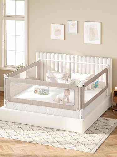 VBABY 3-Piece King Size Bed Rails for Toddler Adjustable Height Baby Bed Rail Guard Reinforced Bed Protection Fence for Baby Grey 74.8 x 78.7 x 78.7 in