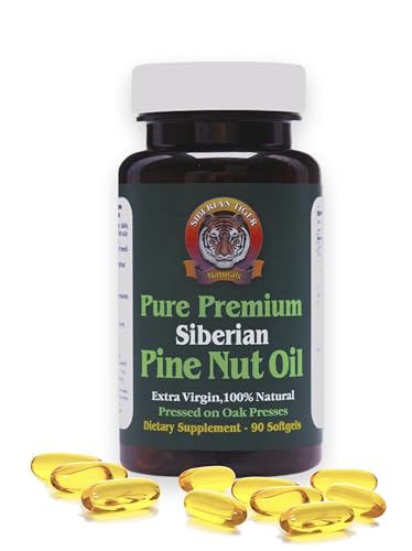 100% Pure Siberian Pine Nut Oil Capsules, Premium Quality, Cold Pressed Using Wooden Presses, No Preservatives or Additives, Benefits Digestive Health & Aids Gastritis, Ulcers, IBS - 90 Count