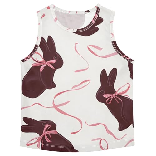 Bolaz Boys Athletic Quick Dry Tank Top Sleeveless Workout T Shirts Age 11-15,Brown Rabbit Bow Pattern