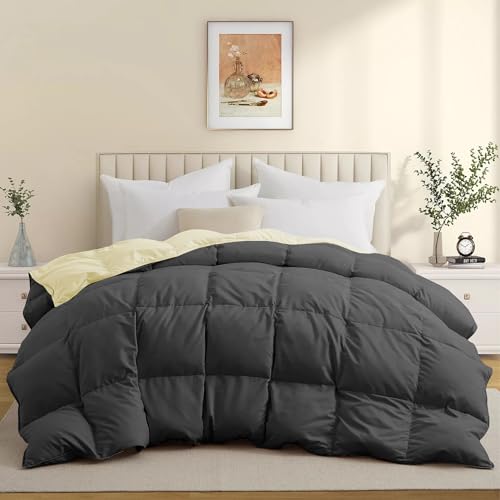 Image of Luxurious Comfort 600 GSM Winter Comforter Double Bed Size 90 inchX100 inch - 600 GSM Microfiber Super Soft Fluffy for Winter Comforter /Rajai /Duvet /Blanket Double Bed - Ivory /Dark Gray Color