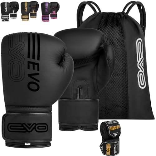 EVO Fitness Boxing Gloves 12oz, Black