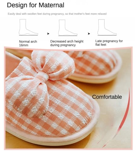 Striped Bow Postpartum Maternity Slippers Thick Sole Non-Slip Enclosed Heel for Pregnant New Moms All-Season Indoor Shoes3