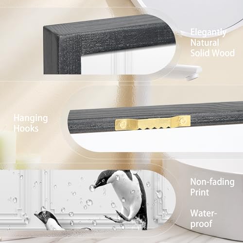 Heiple Framed Bathroom Wall Art Set of 3 Funny Animals - Penguin, Cow, Elephant - Farmhouse Style - Black, 11''x14'' - Image 5