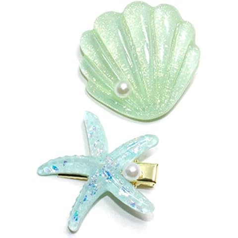 Shell Pearl Starfish Hair Clip Set for Women Girls, Acrylic Resin Alligator Hair Clips, Ladies and Girls Headwear Styling Tools Hair Accessories - Green Cover
