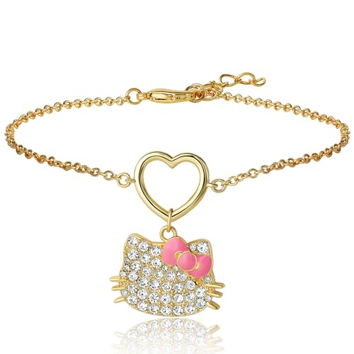 SALLY ROSE Hello Kitty Pave Crystal Charm Bracelet for Women, 6.75
