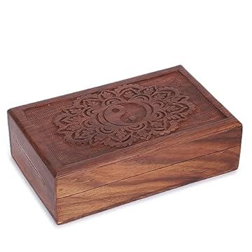 Ajuny Scatola Portaoggetti Decorativa Intagliata a mano in Legno Tai Chi Flower Design Multiuso Treasure Chest Keepsake Organizer Collane Orologi Scatole Regali 8x5 pollici