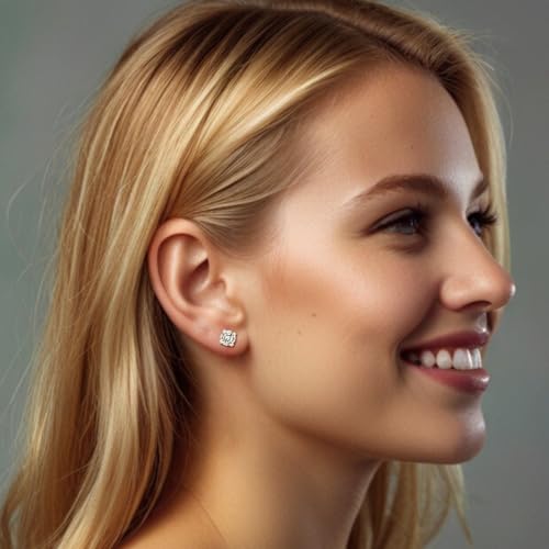 LOVE&LOVE Moissanite Stud Earrings for Women Men, 1CT&2CT D color VVS1｜18K White Gold Plated Silver, Sparkly Hypoallergenic Gift, Birthday Anniversary Graduation2
