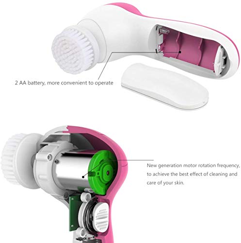 Face Brush, PIXNOR P2017 New 7in1 Facial Cleansing Brushes Waterproof and Electric for Deep Cleansing, Gentle Exfoliating, Removing Blackhead and Massaging (Rosy Red)