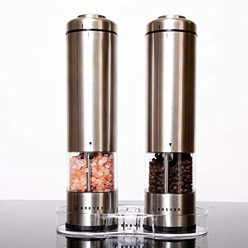 Electric Salt & Pepper Grinder Set | Pack Of 2 Mills With Mill Rest | Adjustable Coarse | LED Spotlight | Battery Operated