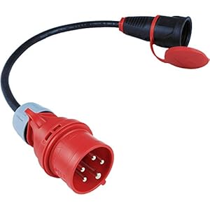 NWP NW10003 16A 400V stekker krachtstroom op 230V Schuko koppeling IP44 3×2,5mm² rubberen slangadapter,zwart, grijs…