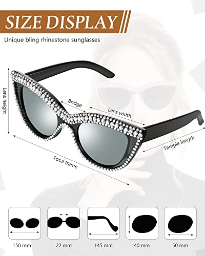 Kanayu 3 Pairs Retro Rhinestone Sunglasses Bling Sunglasses Vintage Frame Eyewear for Women Girls Party, 3 Styles2