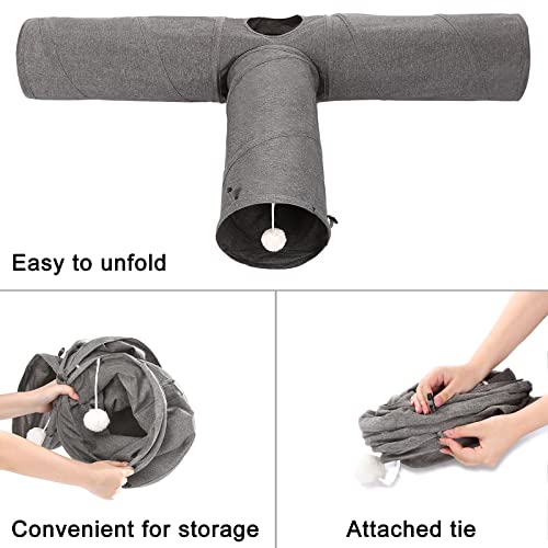 Image of Ownpets Cat Tunnel, 3 Way Collapsible Kitty Tunnel 47 inch Long Cat Tube with Plush Ball & Feather Toy, Cat Play Tunnel for Indoor Cat, Kitten, Rabbit