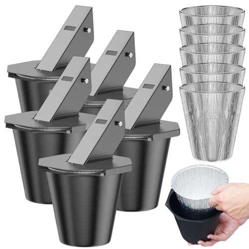 Cubo de grasa mejorado con tapa y silicona para parrilla de pellets y ahumador, bandeja de goteo de acero resistente al calor con 2 cubos de papel de aluminio de repuesto, diseño a prueba de fugas