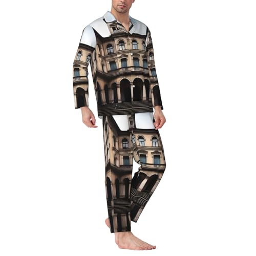 Pyjama homme doux imprimé architecture ancienne pour des nuits sereines