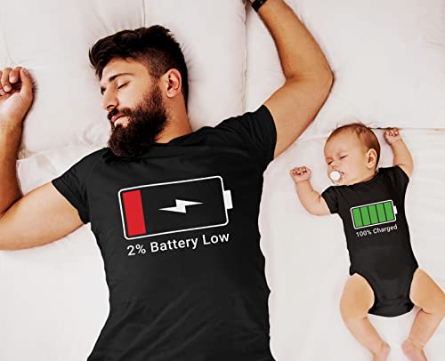 Tstars 100% Charged and Battery Low Matching Outfits for Dad and Baby Funny Gift for New Parents on Father's Day2