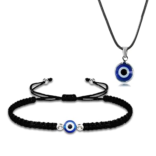 WHYCNJL 1 pulsera de cordón de mal de ojo con 1 collar de ojo de diablo, hecho a mano, cuerda negra, pulsera de protección, amuleto de la suerte, pulseras de la amistad | Ya disponible en tu tienda friki favorita! En mundofriki.es!