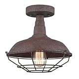 DAYCENT Rustic Semi Flush Mount Ceiling Light Barn Style Light Fixture Farmhouse Metal Cage Ceiling Light 1-Light Industrial Wire Caged Flush Mount Barn Light Rust Finish for Hallway Foyer Kitchen