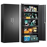 Tivostaral Metal Garage Storage Cabinet with Doors and Adjustable Shelves, 71' Tall Locker Organizer Steel Garage Cabinets, Lockable File Cabinet for Home, Office, Warehouse, Tools