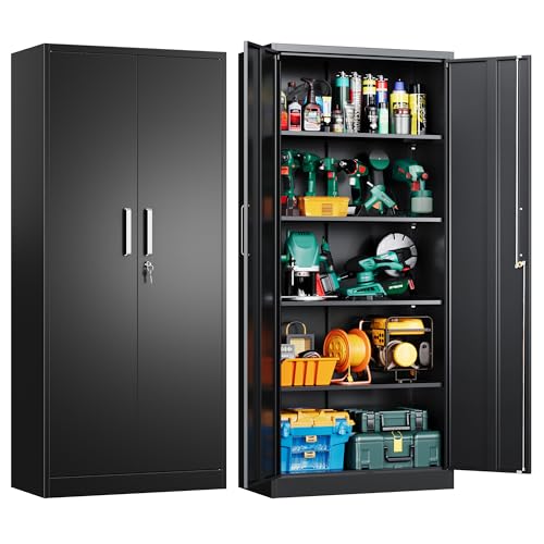 Tivostaral Metal Garage Storage Cabinet with Doors and Adjustable Shelves 71 Tall Locker Organizer Steel Garage Cabinets Lockable File Cabinet for Home Office Warehouse Tools