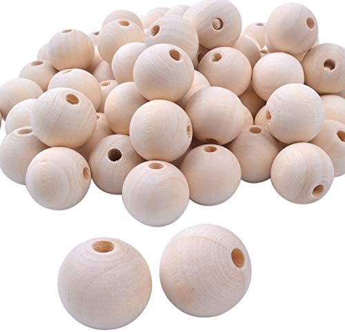 BronaGrand 100pcs 20mm Natural Color Round Ball Wood Spacer Beads Jewelry Findings Charms