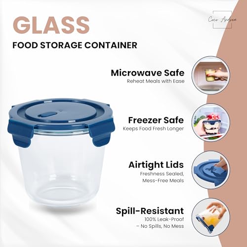 Image of Coco Andrea Reusable Round Glass Meal Prep Containers With Lids, 2 Sets | 25 oz /3 Cup Glass Storage Containers With Lids; airtight and microwave-safe for meal prep, lunch and soup.