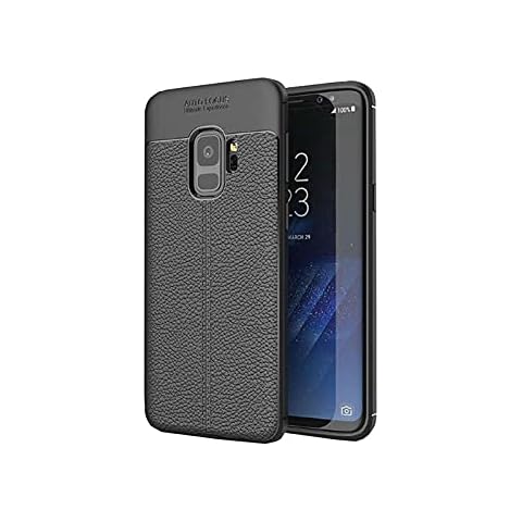 Auto Focus TPU Gel Case with Premium Ecological Leather Case Flexible Protection for Samsung Galaxy S9 Plus in Black Cover