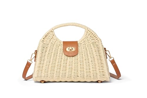 Straw Crossbody Bags for Women - Woven Handbag with Brown Leather Clasp, Summer Straw Purse 2025