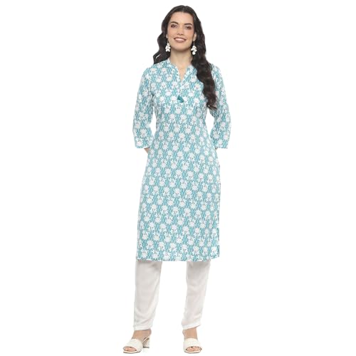 Image of Rangriti Sea Blue Rayon Staight Kurta for Women