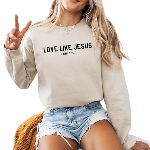 Love Like Jesus Christian Bible Sweatshirt Christian Long Sleeve Shirts Jesus Faith Cross Graphic Casual Loose Pullover Tops