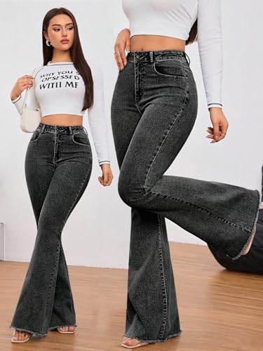 Image of KOTTY Women's Bootcut Flare Jeans with Slim Fit Thigh and Wide Hem Design