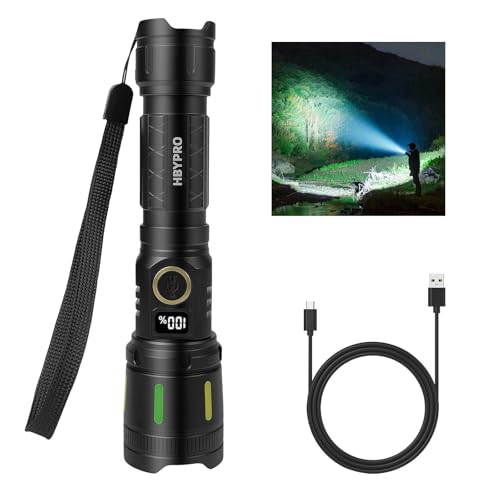 HBYPRO LED Flashlights High Lumens Rechargeable Premiun Aluminum Alloy Super Bright Flashlight Compact Handheld Flash Light with 4 Light Modes for Home Outdoor Emergency