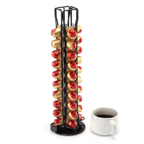 SYSYLY Porte Capsules pour 40 Dosettes ,Rangement Capsule Rotatif Compatible avec Nespreso,Distributeur Capsules Café,Noir.