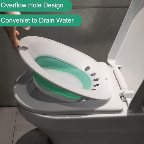 Image of PRANIJ Sitz Bath Basin for Toilet with Flusher - Foldable Sitz Tub for Postpartum Care, Hemorrhoids, Piles, Anal Fissures, Post-Surgery Recovery & Elderly Hygiene - Portable, Ergonomic & Easy to Clean (Seafoam Green)