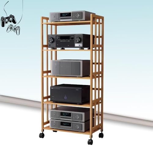 Support audio réglable à roulettes - Meuble de rangement multimédia mobile pour matériel audio et vidéo HiFi, support pour composants de cinéma maison, organiseur de système de divertissemen