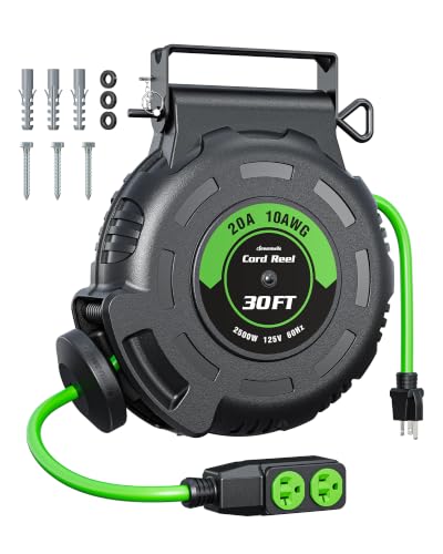 DEWENWILS&EDISHINE DEWENWILS 30FT Retractable Extension Cord Reel, 20A, 10/3C AWG, 4 Outlets