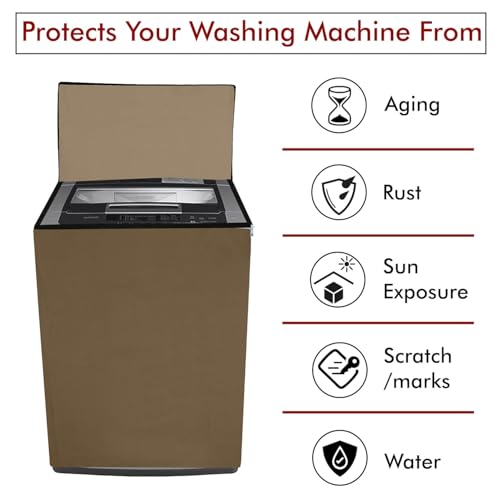 Image of Star Weaves Top Load Fully Automatic Washing Machine Cover for 6 kg, 6.5 kg, 7kg & 7.5 kg | Waterproof & Dustproof Polyester Fabric with Zipper | Protective Cover for Washing Machine (Beige,59X59X86)