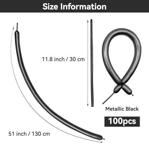 Image of Metallic Black Long Balloons Premium 260 Twisting Animals Magic Balloons for Birthday Kids Wedding Party Supply 100pcs