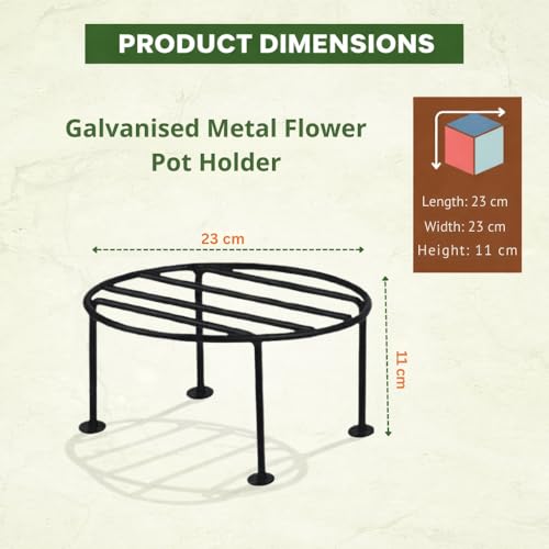 Image of Round Plant Stand (Pack of 4) | Galvanised Metal Flower Pot Holder | Rust Resistant Gamla Stand for Home, Garden & Balcony | Black