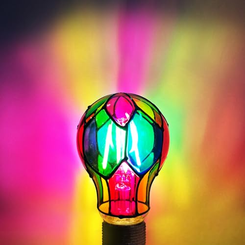 Image of Aygrochy Dimmable Stained Glass Light Bulb LED Bulbs,3.5W E26 Base,A19 LED Colored Light Bulb,for Christmas Decoration,Party,Home Lighting,Garden,Balcony,2 Pack