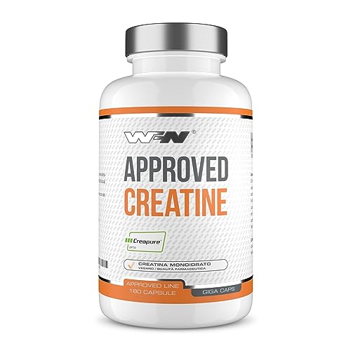 WFN Approved Creatine Caps - Creapure - 180 Capsule di creatina - Giga Caps ad alta dose - Pura creatina monoidrato - Vegano - 60 Porzioni - Prodotto in Germania - Testato in laboratorio esterno