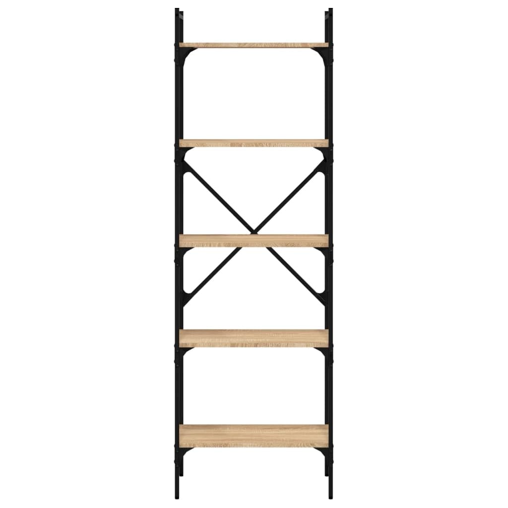 Bücherregal mit Metallrahmen, 5 Fächer, 56x31,5x174 cm, Standregal aus Holzwerkstoff in Sonoma-Eiche, viel Stauraum für Bücher und Dekoration, pflegeleicht mit feuchtem Tuch,